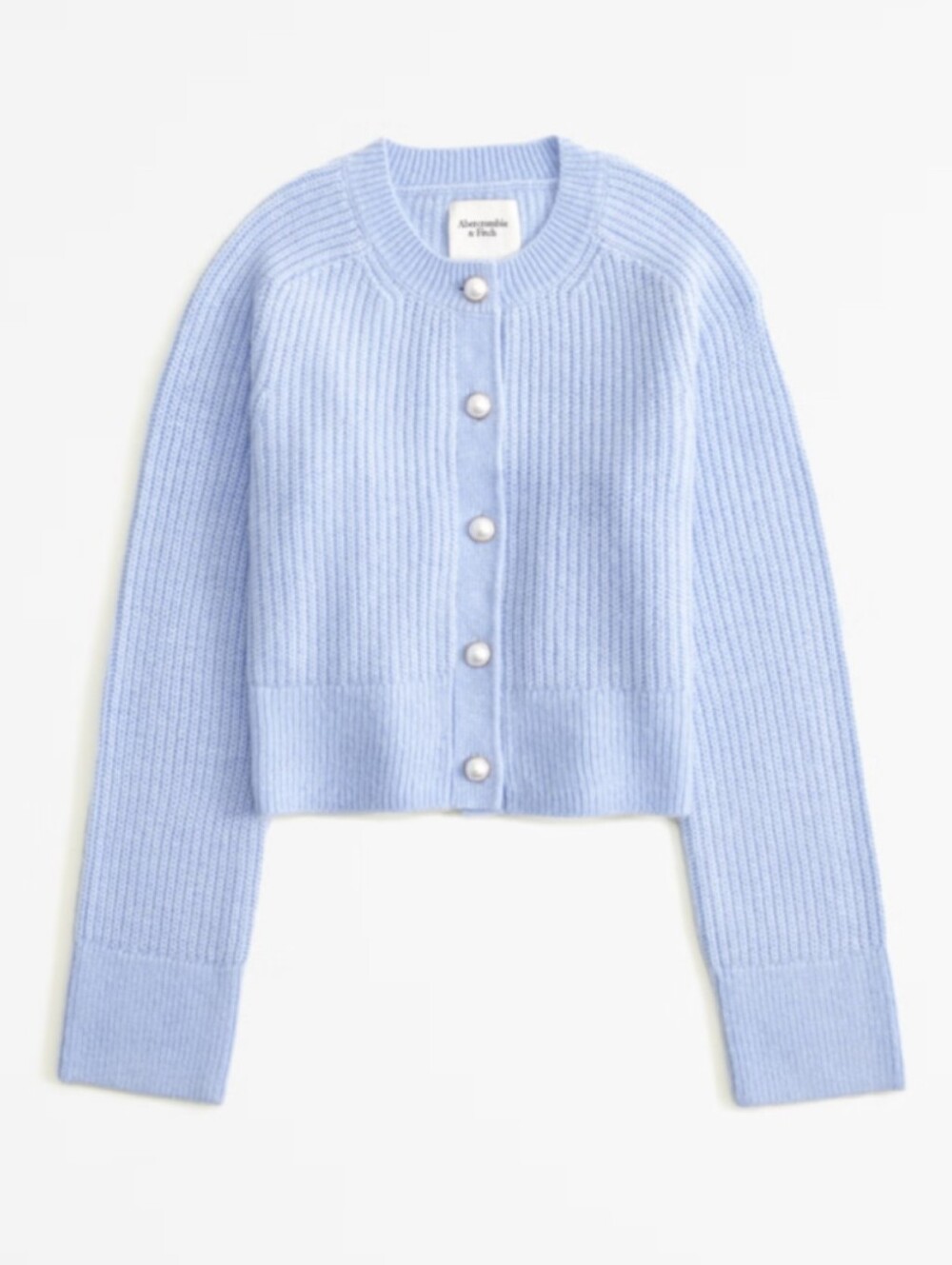Abercrombie & Fitch Pale Blue Crew Neck Cropped Pearl-Button Cardigan